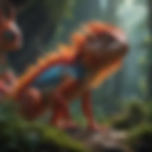 A vibrant scene from a new animated movie showcasing fantastical creatures