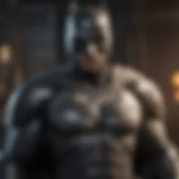 Illustration of Batman in the bulletproof suit showcasing design features.