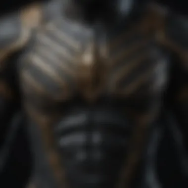 Close-up of the intricate design details of the Black Power Ranger suit