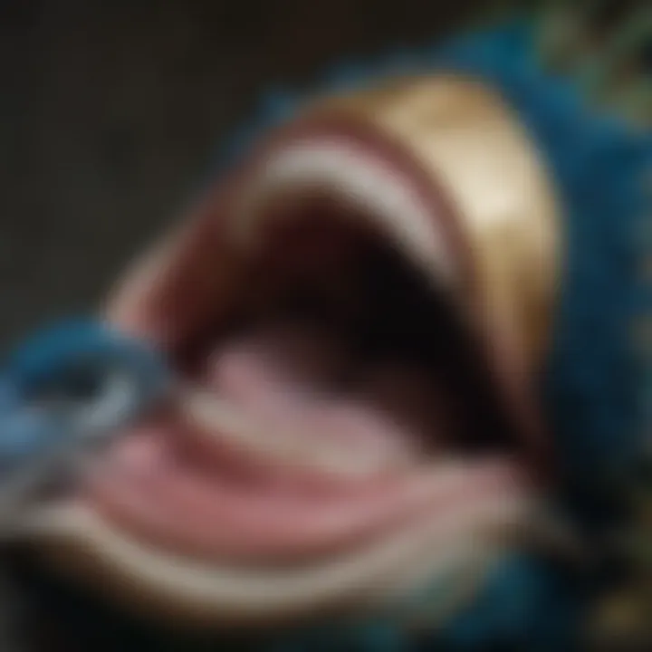 Artistic representation of a peacock's jaw in a cultural context.