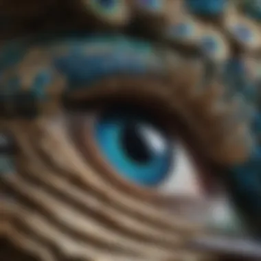 A close-up of a peacock's jaw showcasing intricate features and colors.