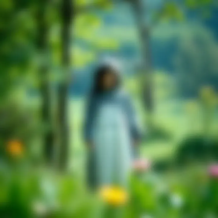 Whimsy in Nature with Totoro A serene outdoor setting featuring a person in a Totoro dress, connecting the character's whimsical spirit with nature.