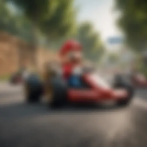Iconic Mario Kart characters in a dynamic racing scene