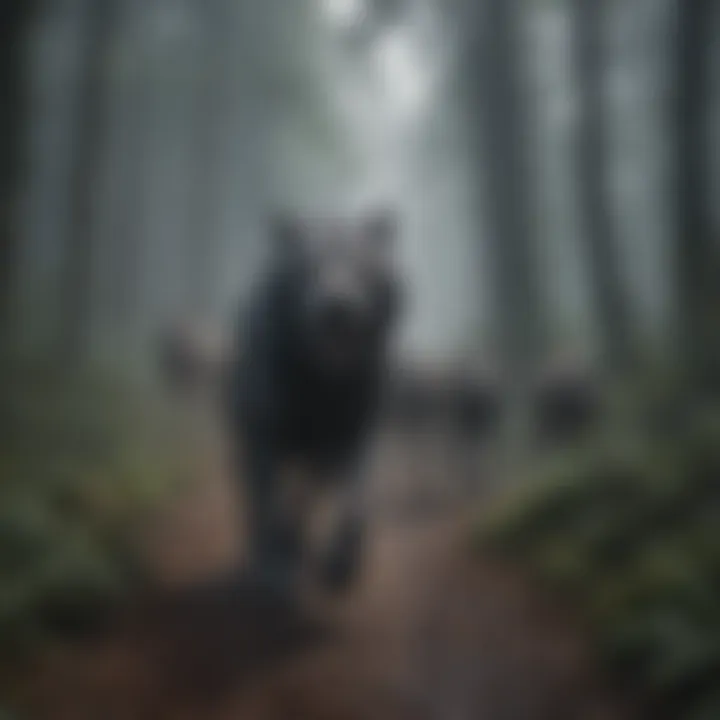 Werewolf Alpha Leading the Pack Through Misty Woods