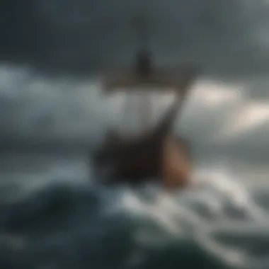 Intricate Viking ship sailing through stormy seas