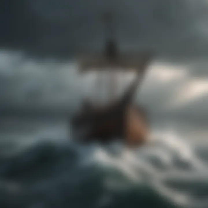 Intricate Viking ship sailing through stormy seas