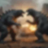 Warbat and Godzilla Toy Battle Scene