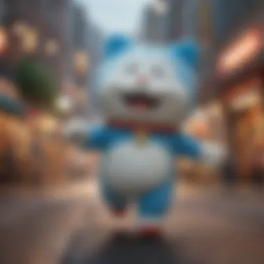 Exciting Moments in Doraemon A vibrant scene from a Doraemon episode showcasing the main characters in action