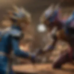 A vibrant duel scene showcasing iconic Yu-Gi-Oh! monsters clashing in an intense battle.